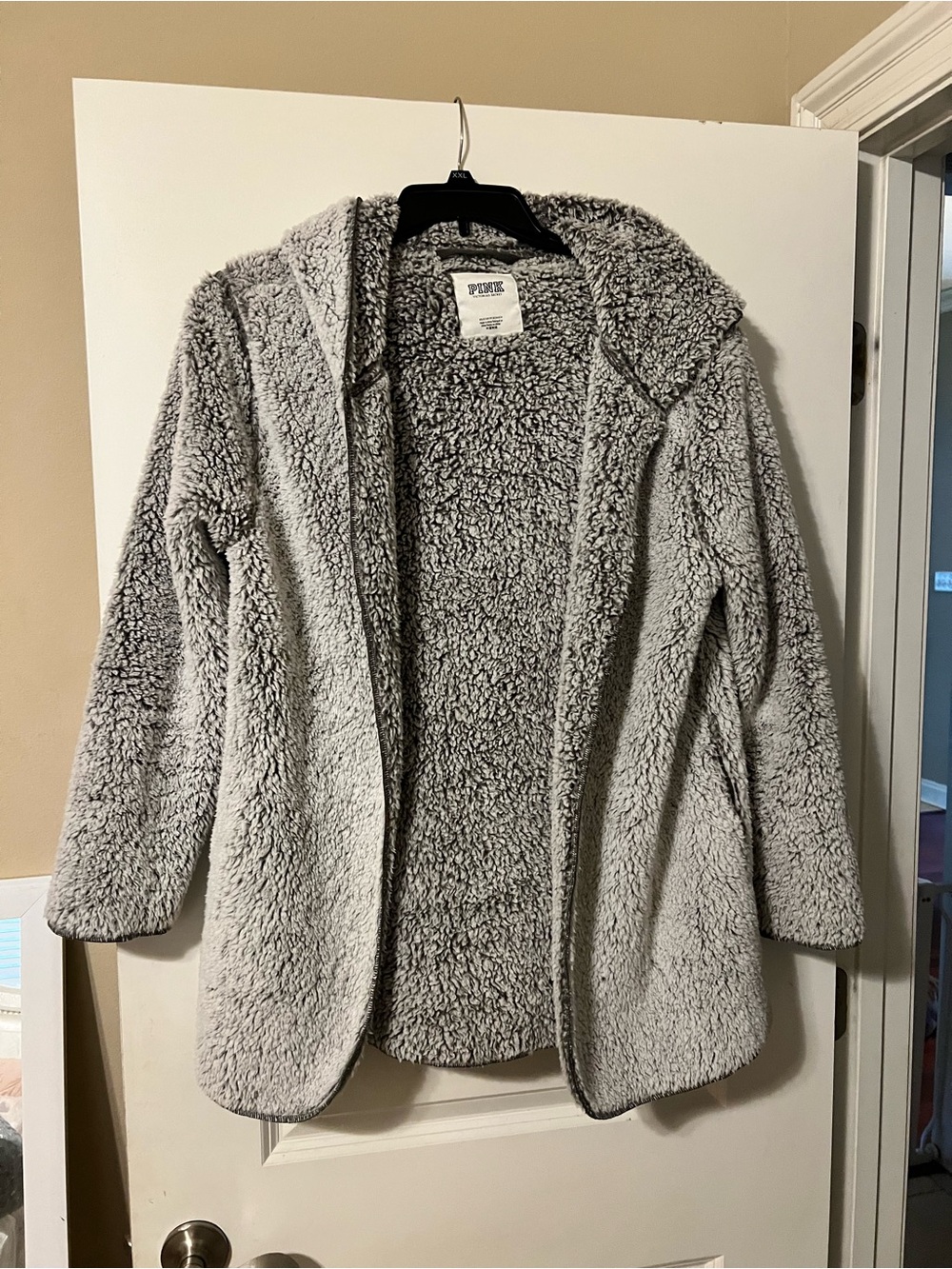 PINK Victoria's Secret Light Gray Sherpa Hooded Coat